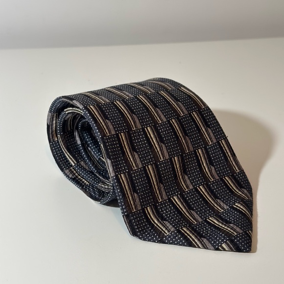 Ermenegildo Zegna Silk Neck Tie Dots Blocks & Stripes Men’s Size 56”L 3.5”W